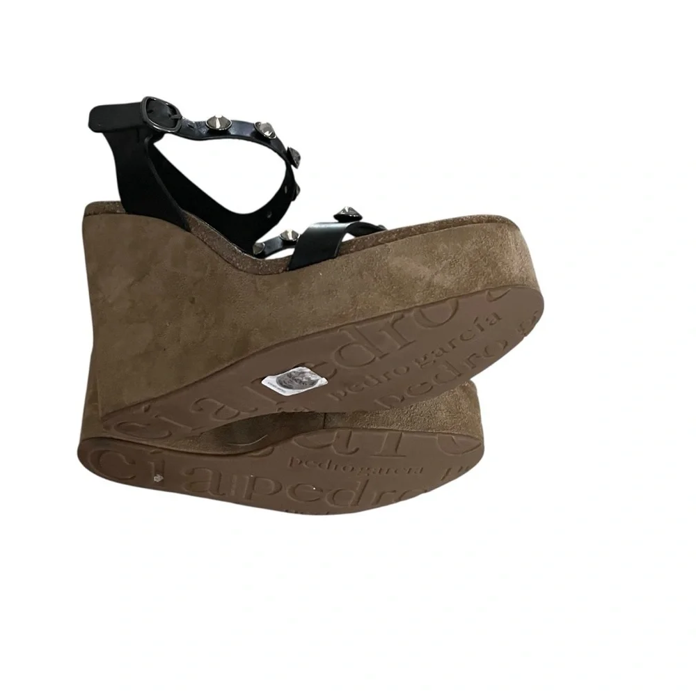Pedro Garcia Black and Brown Platform Sandals with Ankle Straps Size 9